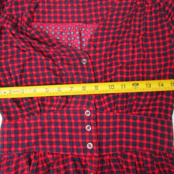 Entro Gingham Red/Blue Dress Checkered Ruffle Maxi Women's Size Small Buttons - Picture 6 of 8